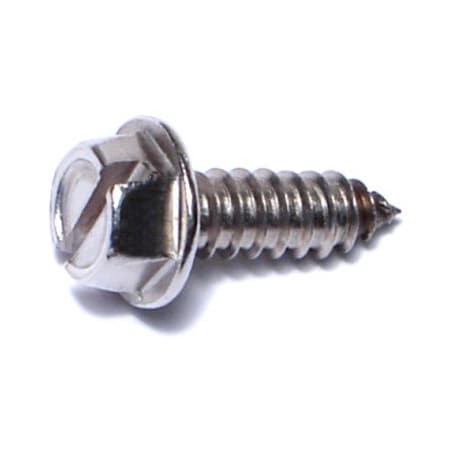 Sheet Metal Screw, #14 X 3/4 In, 18-8 Stainless Steel Hex Head Slotted Drive, 15 PK